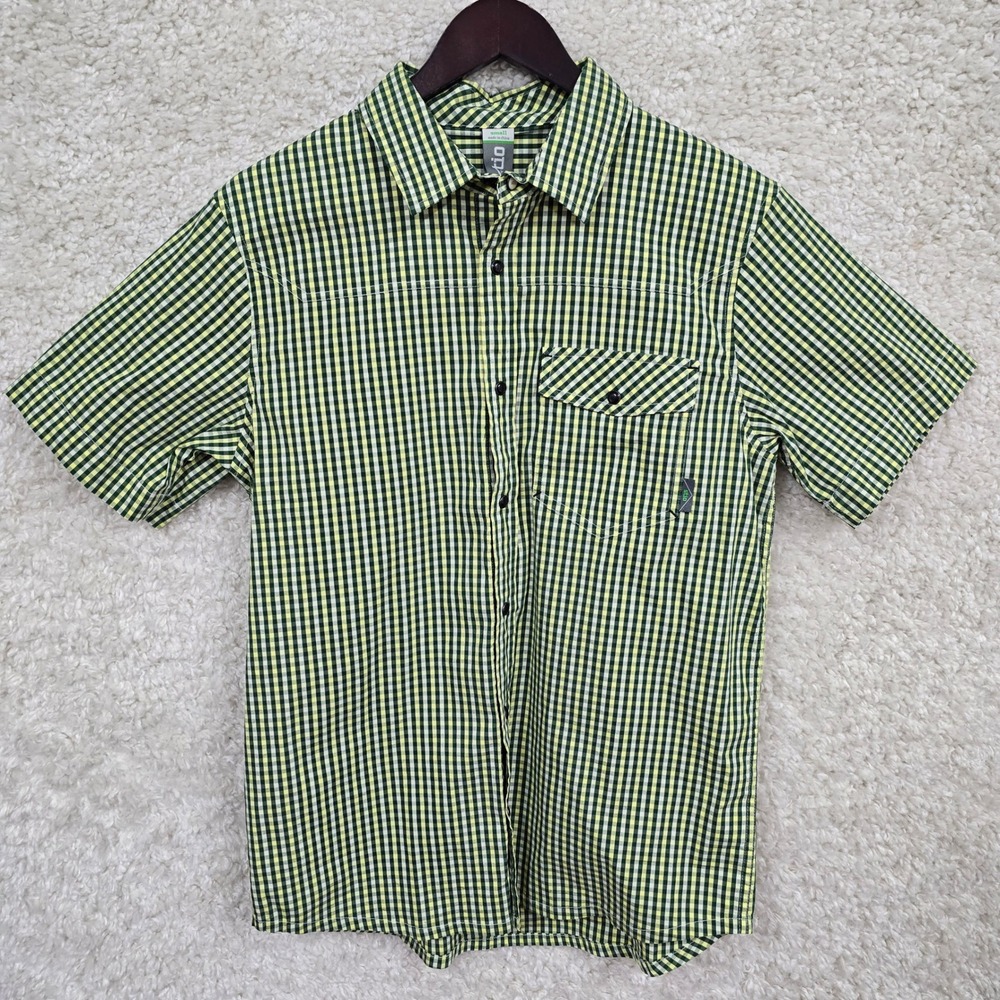 Stio Curtis Camp Shirt Mens Small Green Gingham Stretch Cotton Outdoor‎ Western